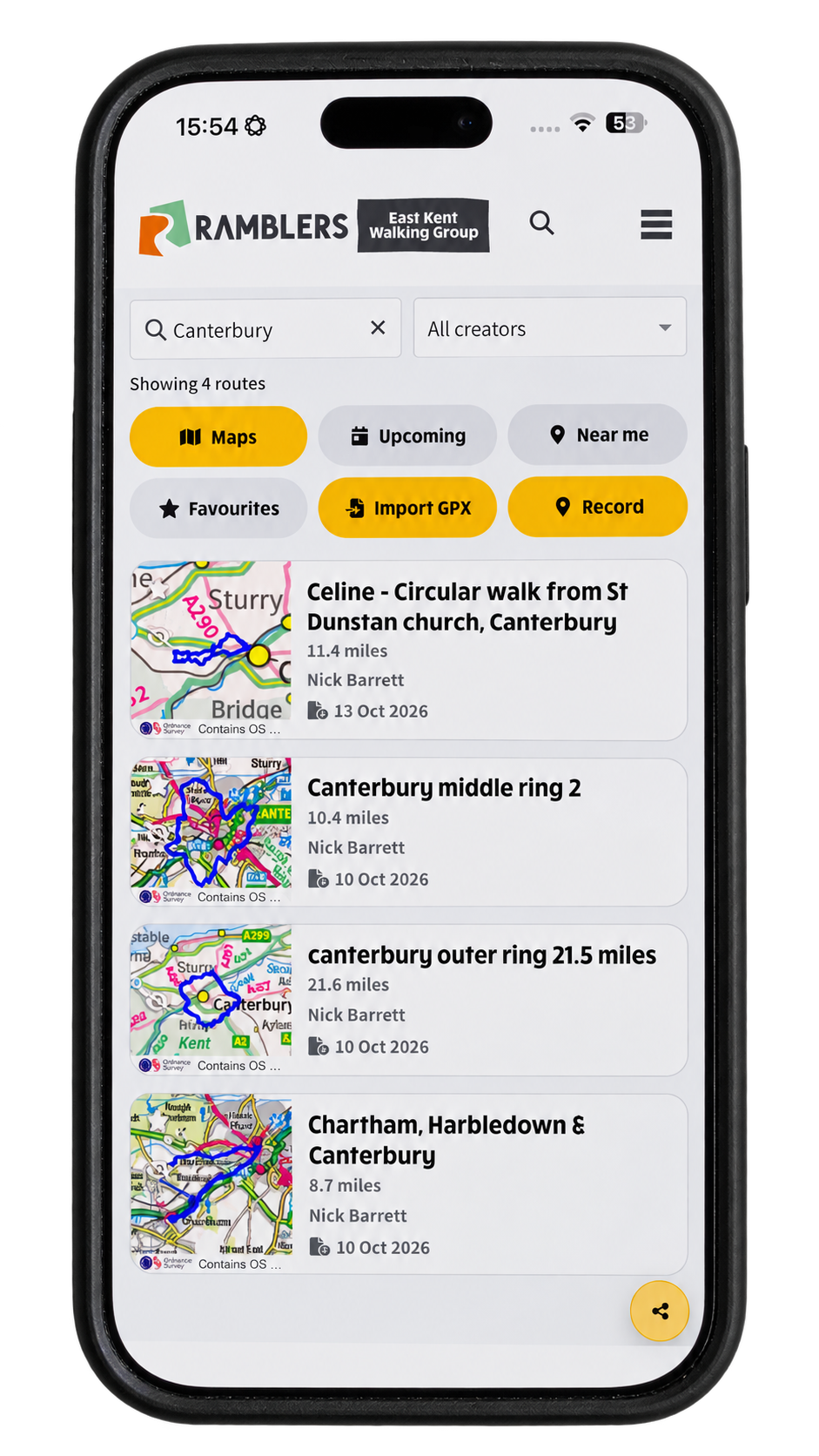 Illustration of the native app route library on iPhone